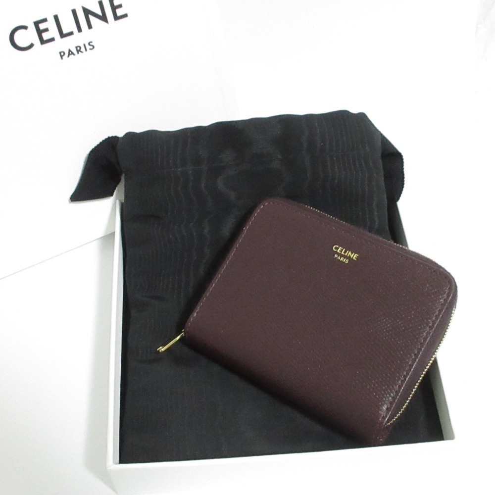 CELINE Celine Round Zipper Compact Wallet, Coin Purse, Bordeaux, Women's